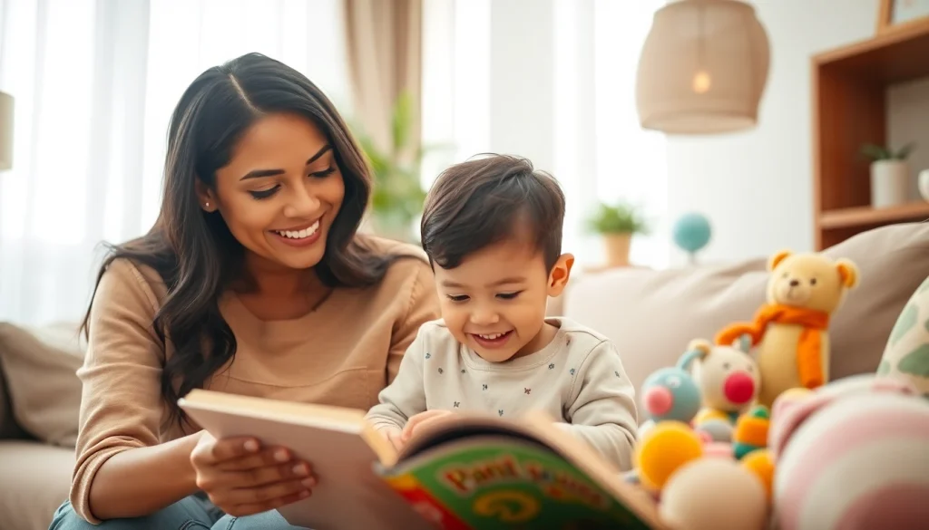 Experienced live-in nanny in Dubai engaging joyfully with a child in a cozy apartment.