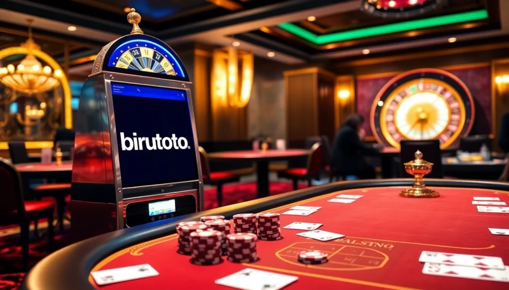 Players enjoy thrilling wins at the birutoto slot machine in a luxurious casino atmosphere.