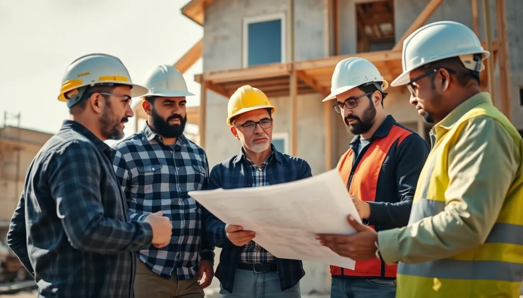Builders collaborating on a home project representing the Texas association of builders in a professional construction environment.