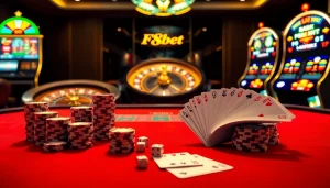 Experience the excitement of F8bet casino with vibrant tables and engaging slot machines.