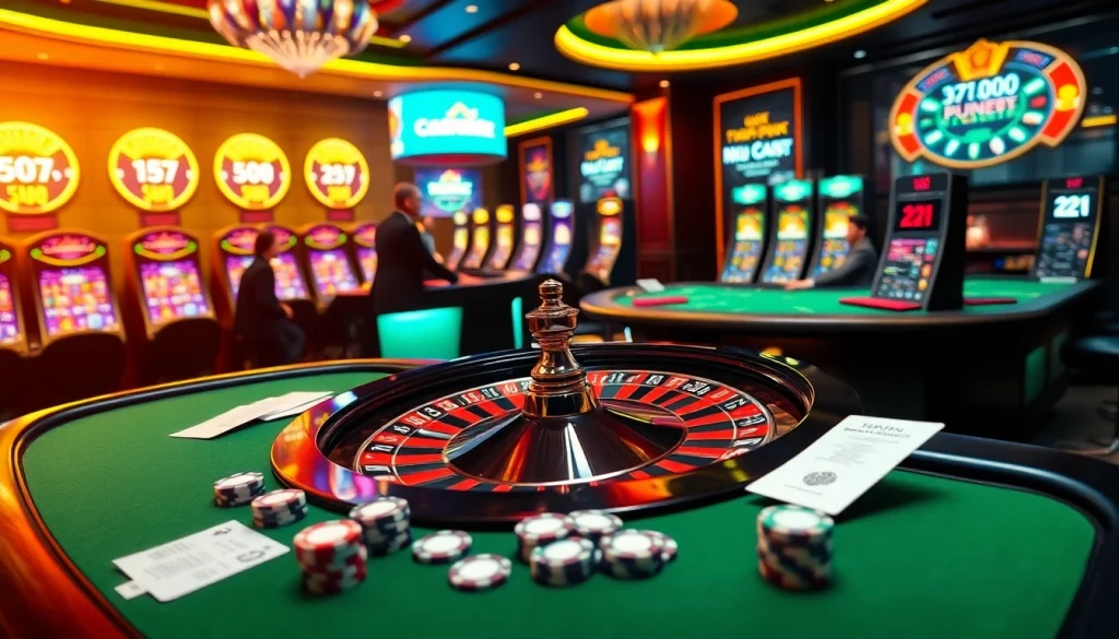 Engage with the exhilarating Link F8BET gaming atmosphere featuring poker chips and casino tables.