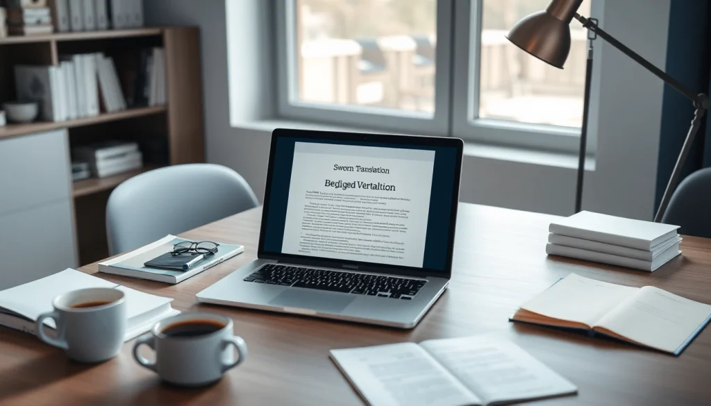 Professional translator's workspace featuring a sworn translation (beëdigde vertaling) document.