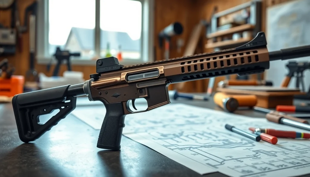 Showcasing super safety trigger ar15 highlighting its precision and CNC craftsmanship in a workshop.
