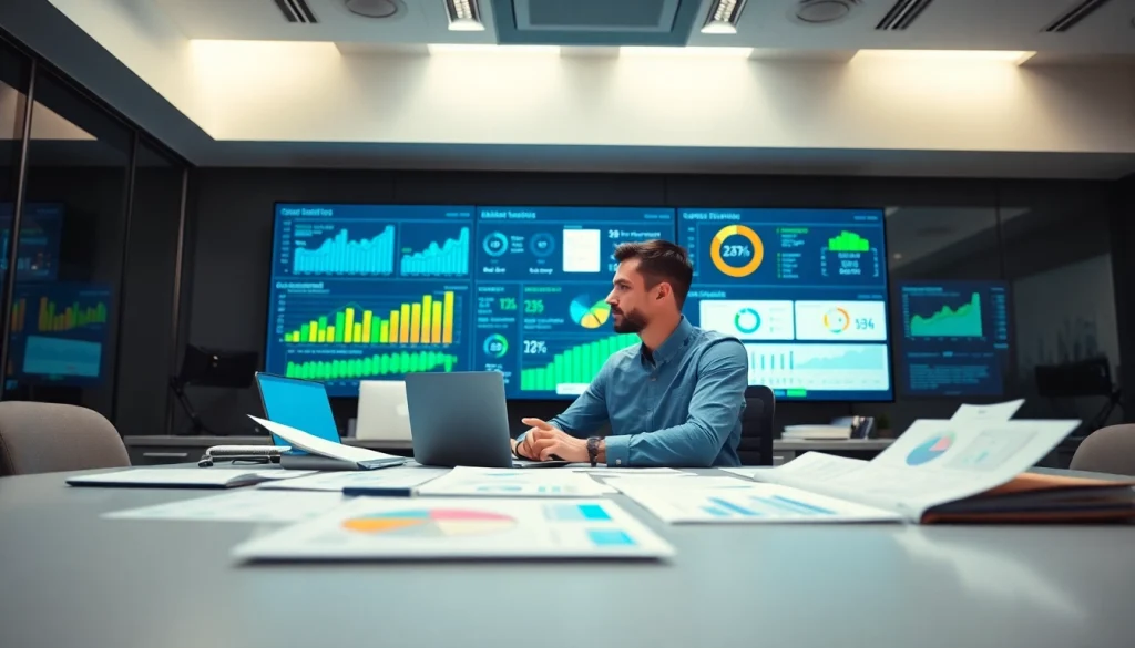 Analyze competitive intelligence data with detailed charts and reports on a professional desk.