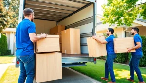 Professional movers Vancouver efficiently loading a truck with furniture during a sunny day.