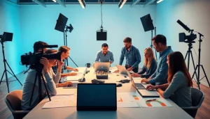 Engaged team at a Creative Video Production Agency collaborating on innovative projects.