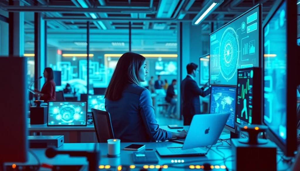 Designing a Human Interface with AI in a vibrant workspace emphasizing collaboration