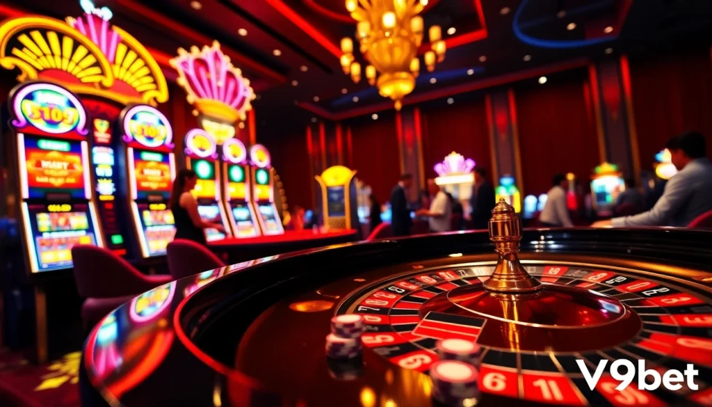 Experience the excitement of V9bet with players engaged in an exhilarating roulette game.