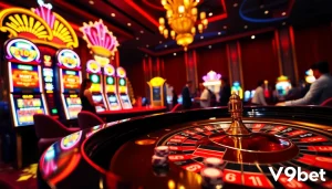 Experience the excitement of V9bet with players engaged in an exhilarating roulette game.