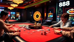 Exciting gameplay at nhà cái 888b casino, showcasing lively poker and roulette action.