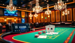 Experience Baccarat thrills at XX88 in a luxurious casino setting.