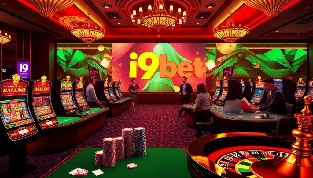 Players enjoying an exciting moment at i9bet's online casino, featuring vibrant gaming elements.