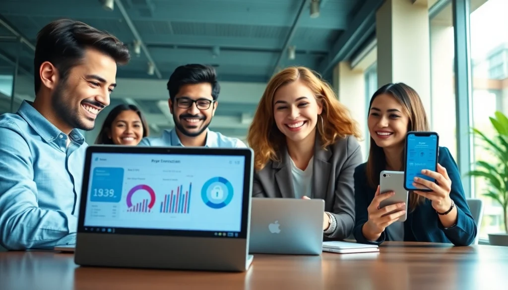 快连官网 VPN app showcased in a modern office environment on multiple devices.