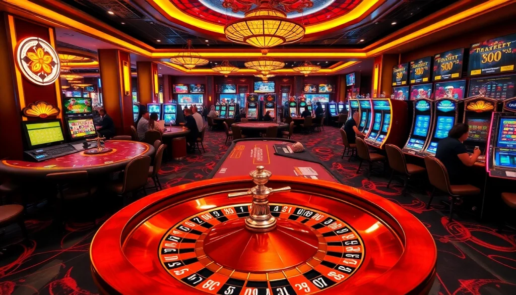Experience the excitement of rr88 with vibrant casino tables, colorful chips, and lively players.