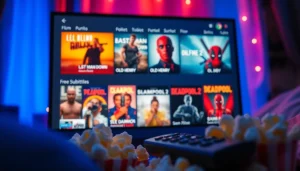 Explore a vibrant streaming interface for filme online gratis, featuring popular titles with Romanian subtitles.