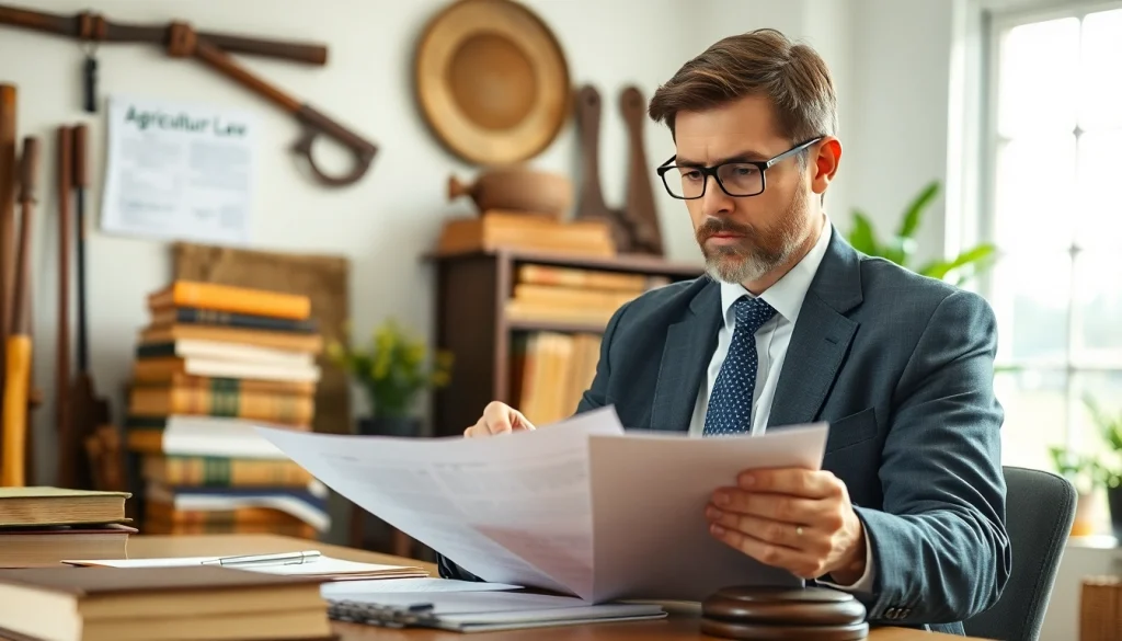 Engaging agriculture lawyer discussing legal matters in a professional office setting.