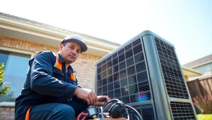 Technician performing AC repair in Mesa AZ, ensuring quality service in a residential setting.