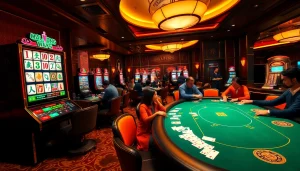 Spin the mahjong ways 2 slot machine in this vibrant casino atmosphere, showcasing gameplay excitement.