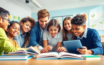 Students collaborating in a modern classroom, highlighting innovative education.