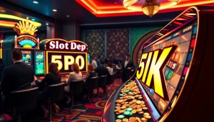 Para pemain menikmati pengalaman bermain Slot Depo 5K di kasino yang ramai.