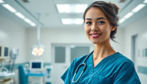 Nurses wearing kwaliteits katoen stof scrubs in a hospital environment, emphasizing comfort.