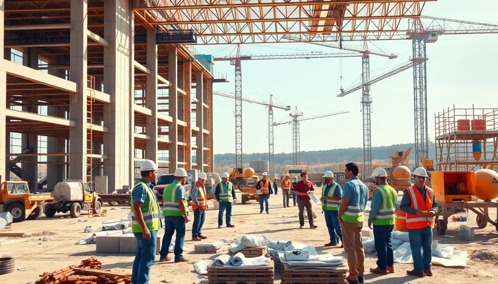 Construction workers from the construction association north carolina collaborating at a vibrant site.