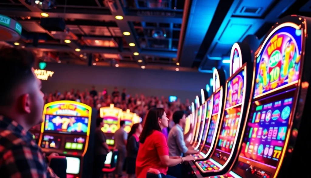 Menangi slot depo 1k saat bermain mesin slot dengan suasana kasino yang hidup.