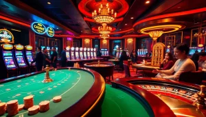 MM88 online casino experience with vibrant slot machines and elegant poker tables in action.