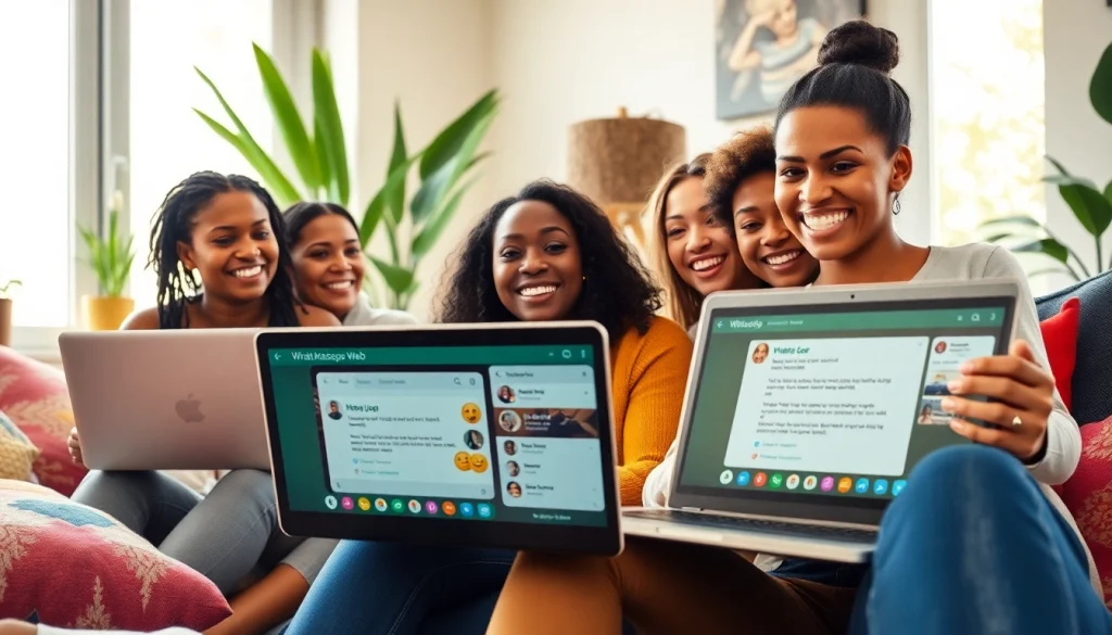 朋友在笔记本电脑上使用 WhatsApp Web，展现充满活力的沟通。