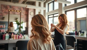 Stilista de păr bucurești oferind o coafură elegantă într-un salon modern.