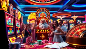 Players enjoying the thrill of Slot Zeus at a vibrant casino.