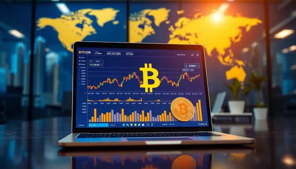Comprendre bitcoin avec un ordinateur affichant des graphiques financiers modernes sur Bitcoin.