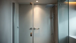 Admire the stylish design of sirhona cabine de douche with elegant glass and chrome features.