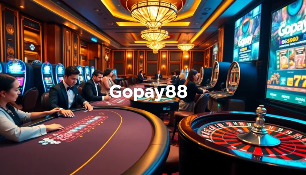 Players enjoying the excitement at a Gopay88 poker table filled with vibrant colors and engaging gameplay.