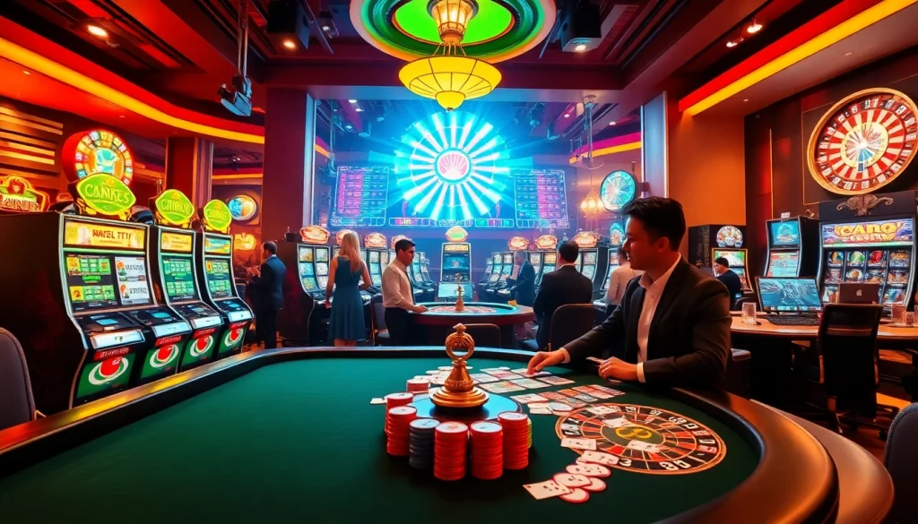Experience thrilling jackpots at rajatoto88 in a vibrant casino setting with slots and poker tables.
