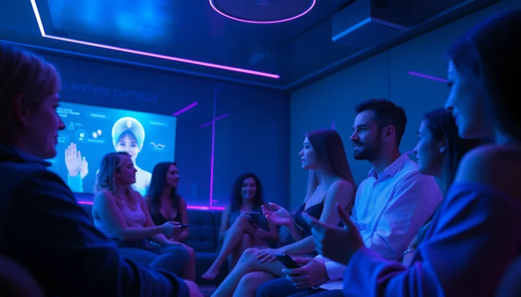 Interactive NSFW AI companions in a modern digital lounge environment.