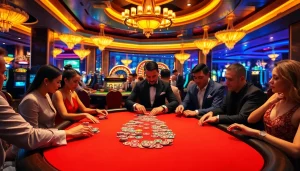 Exciting poker gameplay with cm88 branding in a luxurious casino setting.