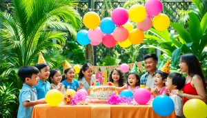 Children celebrating a Singapore birthday party with bright decorations and joyful atmosphere.