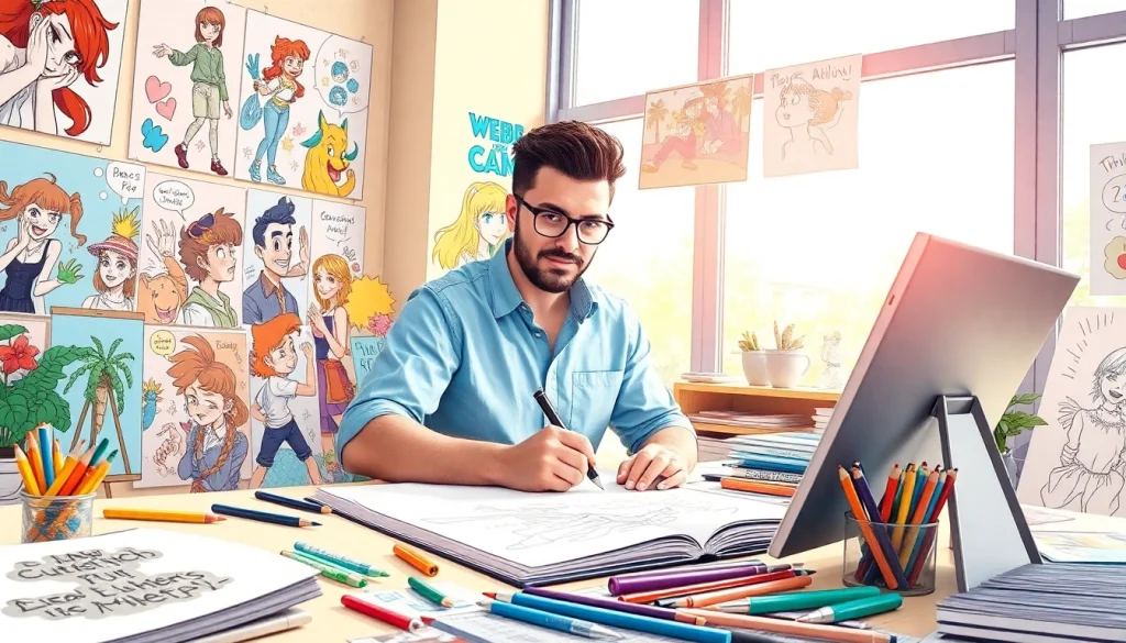 뉴토끼 관련 웹툰 아트 작업을 하는 전문 아티스트의 모습