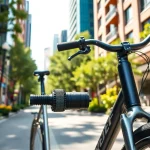 Freelock Mechanismus bei Fahrradteilen in urbaner Umgebung präsentieren.