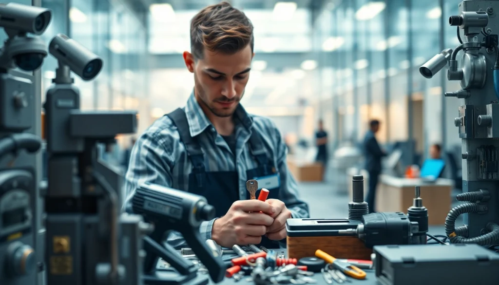 Professional locksmith demonstrating skills as Commercial Locksmiths Near Ballwin, MO in an office setting.