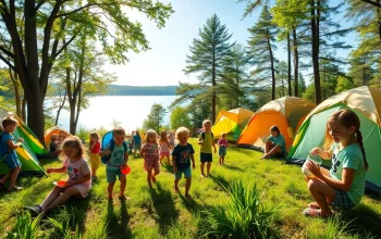 Kids engaging in exciting activities at a coed summer camp in a beautiful outdoor environment.