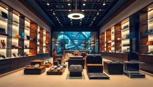 레플리카 제품을 진열한 세련된 매장 내부 사진