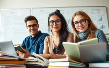 Engaged TOEFL test takers for hire collaborating in a study environment.