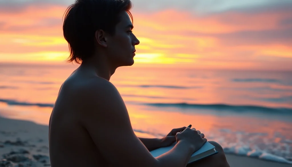 An insightful portrayal of anxiety symptoms captured in a peaceful beach setting.