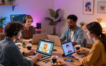 Engaging chatroom with users interacting with AI slut avatars in a cozy digital space