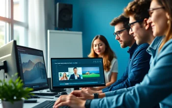 Transforming video translation projects with a collaborative team in a modern studio setting.