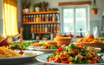 Discovering dish facts through vibrant meals and culinary ingredients in a bright kitchen.