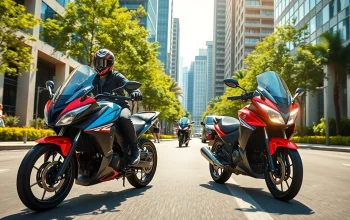 Rider navigating city streets on 125cc and 250cc beginner motorcycles, showcasing confidence and style.