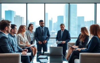 Family Law Financial Agreements discussion among diverse lawyers in a modern office.
